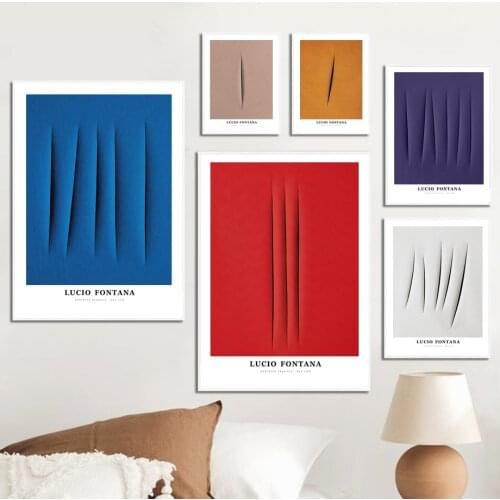 Lucio Fontana Colorblock Scratches Shadow Wall Art Canvas Painting Nordic Posters And Prints Wall Pictures For Living Room Decor