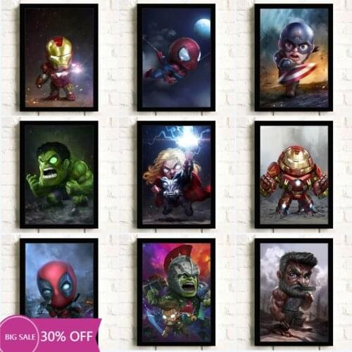 Marvel Cartoon Movie Poster and Prints Canvas Painting Captain America Hulk Iron Man Thor Superhero Wall Art Kid Room Home Decor