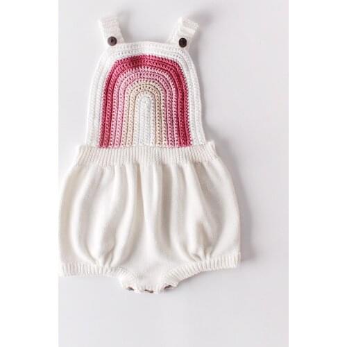 Baby Girls Romper Pink White Rainbow Knitted Autumn Spring Toddler Outfit Clothing