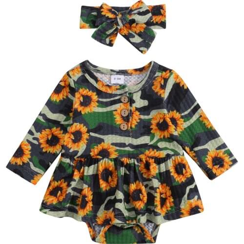 Ma&Baby 0-18M Newborn Infant Baby Girls Rompers Camouflage Ruffles Long Sleeve Jumpsuit + Headband Autumn Spring Clothing DD40