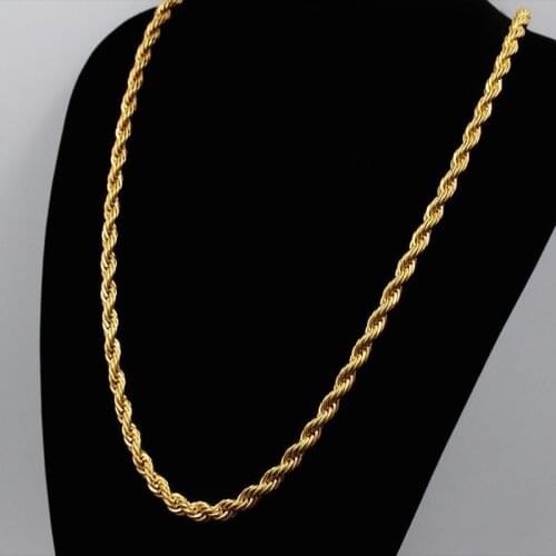Kpop Vintage Long Necklace Mens Gold Chain 60CM Gold Color Stainless Steel Chain Men Jewelry Colares