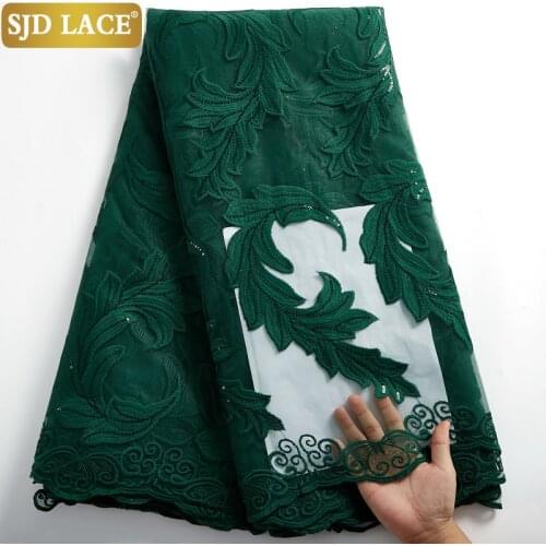 SJD LACE Green Milk Silk Tulle Embroidery African Lace Fabric With Sequins French Mesh Lace Fabric For Big Occasion Sewing A2462