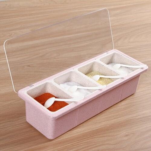 Multifunctional Seasoning Storage Box With Lid Four-compartment All-in-one Set Cabinet Kitchen Storage Organizers 2021 New