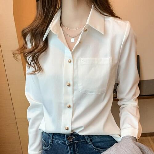 Blusas Mujer De Moda 2021 Blouse Women Long Sleeve White Blouse Turn Down Collar Office Blouse Women Chiffon Blouse Shirt D401