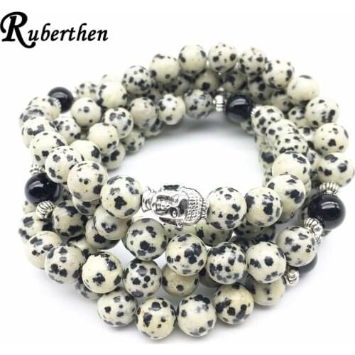 Ruberthen Trendy Design Buddha Head 108 Mala Bracelet Fashion Healing Spiritual Balance Yogi Jewelry Dalmatian J-asper Bracelet