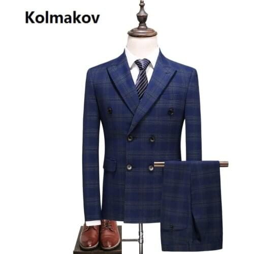 Jacket+Vest+Pants) Mens Double Breasted Suit Slim Fit Embroider Suit Men Luxury mens stripe Wedding Suits Formal Wear dress