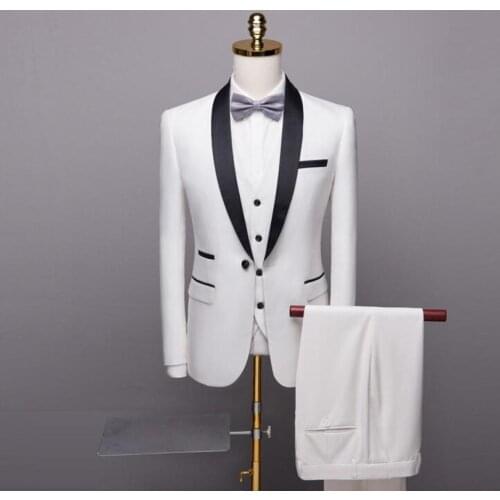 Men 3 Piece Slim Suit Blazer Business Formal Dress Blazer Wedding Office Pants Set Costume