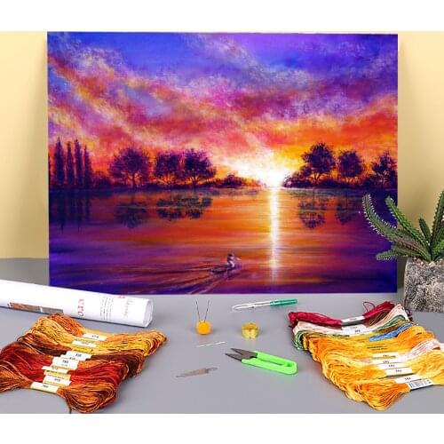 Natural Scenery Serenity Printed 11CT Cross Stitch DIY Embroidery Set DMC Threads Needlework Knitting Handiwork Needle