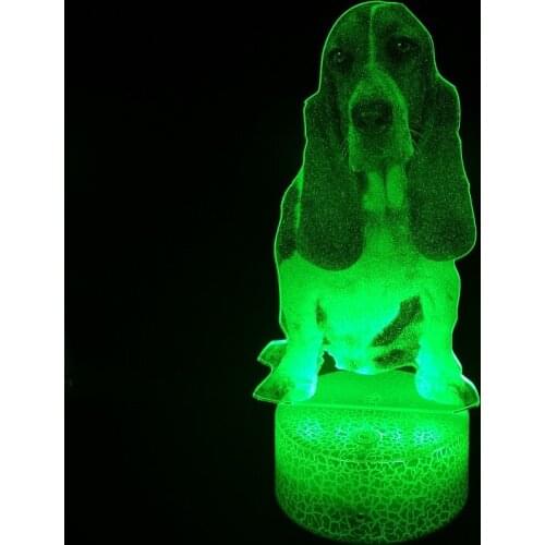 Desk 3D LED Picture Light Remote Kids Friends Gift Basset Hound Pet Dog 7/16 RGB Colors Nightlight with Sensor Lamp Dropshipping