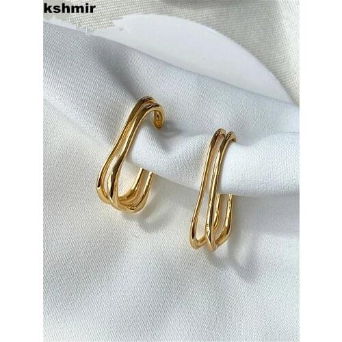 Kshmir new retro gold earrings with stylish ear clips and bone clips. Big earrings without piercings 2021