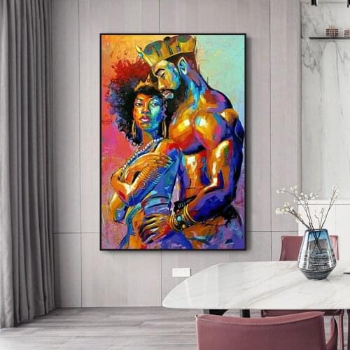 Canvas Print African Art Oil Painting Couple Posters and Prints King and Queen Abstract Wall Art Canvas Pictures for Home Design