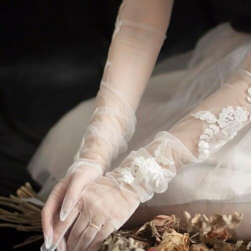 Bride Dress Gloves Wedding Dresses Accessories Lace flower Mittens Charming Lady Women Glove with Fingers