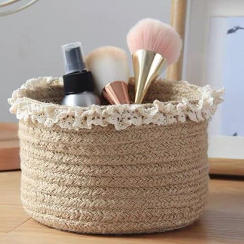 Porta Mascarilla Cosmetic Storage Dormitory Household Bedside Basket Jute держатель для пульта Woven Desktop Lace Art Fan