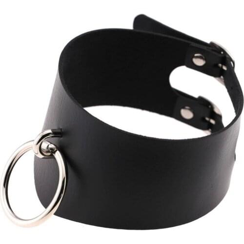 Sexy Chokers Necklaces for Women Circle Slave PU Leather Collar Neck Jewelry BDSM Bondage Necklace Neckband fashion Jewelry Gift