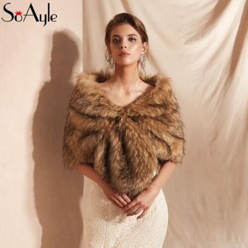 SoAyle Deep Brown Fur Shawl Wedding Wraps Bridal Accessories Warm Winter Shawl Casual and Variety Dress Wraps