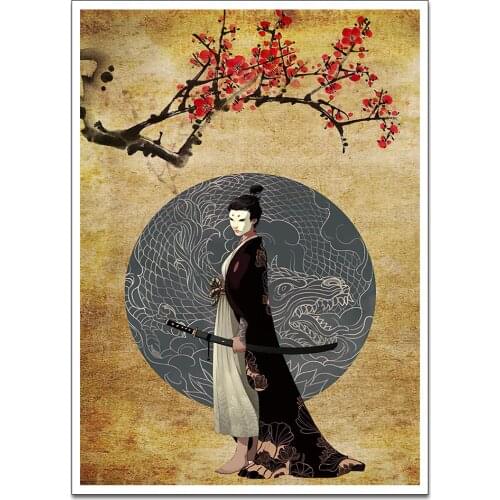 Modern Samurai In Kimono Poster Canvas Wall Art Print Painting Pictures Bedroom Anime Decor No Frame