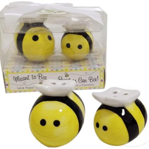 200pcs(100sets)/lot wedding small door gifts Meant to bee Ceramic Salt and Pepper Shakers Gifts for Baby Shower