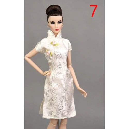 White Dragon Handmade Chinese Traditional Dress Vestido Dress For Barbie Cheongsam High Neck Qipao Unique Evening Dresses Toy