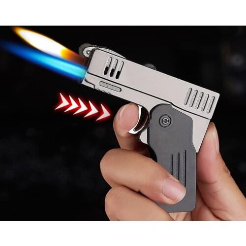 Double Flame Jet Pistol Lighter Free Fire Torch Unusual Lighter Windproof Turbo Refillable Butane Gas Lighter Gadgets For Men