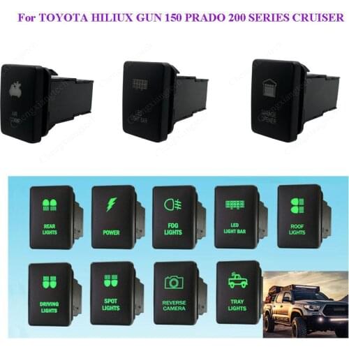 Green Led Light Bar Power Car Push Button Switch 12V 3A For Toyota Hilux GUN Prado 150 200 Rav4 Landcruiser + Plug Wire