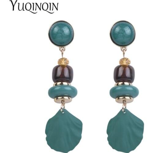 Vintage Fashion Big Long Resin Leaf Earrings for Women Geometric Acrylic Circle Beads Drop Earring Girls Party Jewelry Brincos