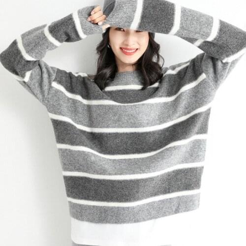 Womens Long Sleeve Crew Neck Striped Color Block Casual Loose Knitted Pullover Sweater Tops oversize XXL