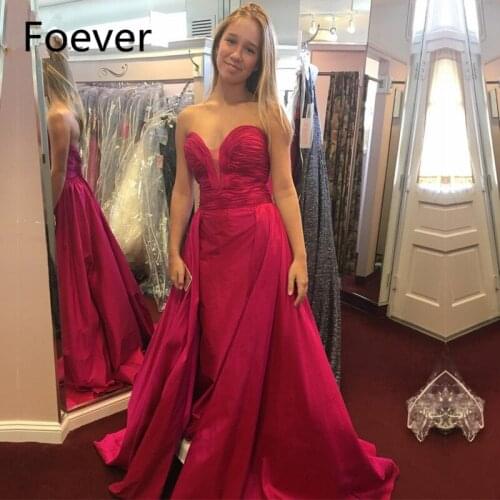 2019 Hot Pink A-Line Evening Prom dresses Long Vestidos de fiesta Sweetheart Pleat Formal Evening Dress
