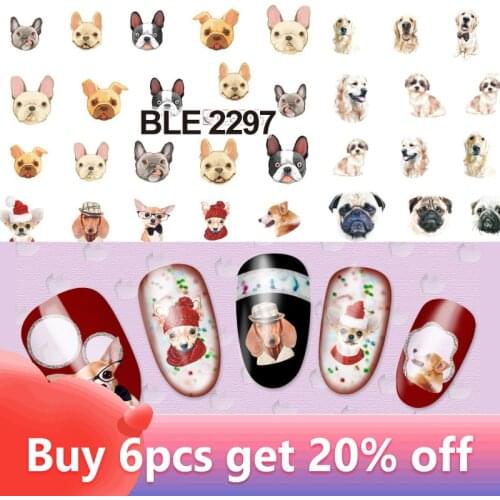 1 Sheet Nail Art Carton Dog Watermark Sticker Cute doggie Decal Water Transfer Slider For Nails Art Decor Manicure BLE2292-2302
