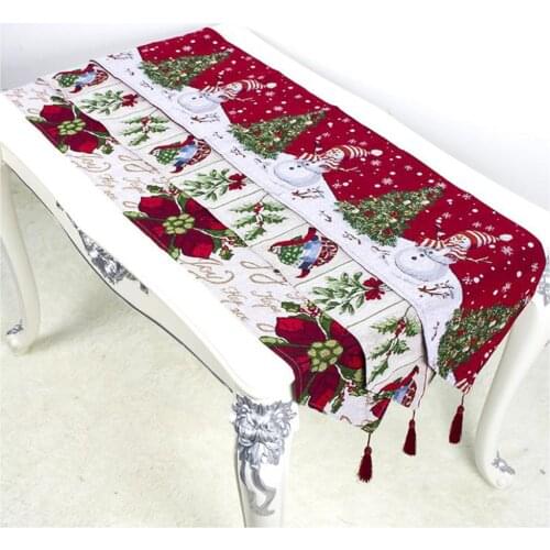 1PCS Christmas Table Runner Mat Tablecloth Christmas Flag Santa Claus Tapestry Red Table Runners Home Decorative