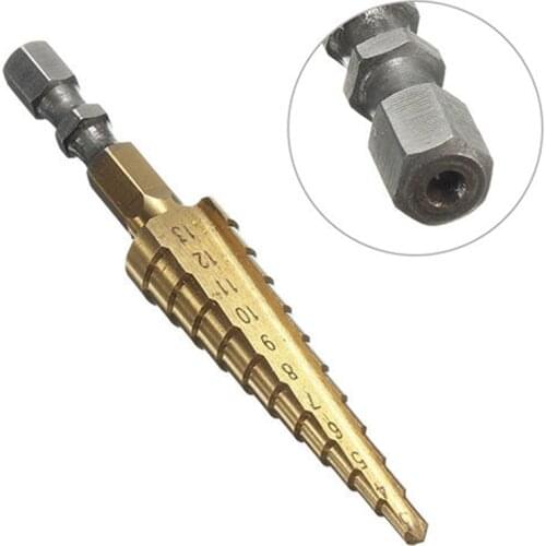 1pc x 1/4 inch Hex Shank Step Cone Drill diy Bit Titanium Coated Tool 3-13mm
