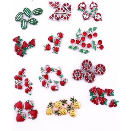 20Pcs/Lot Fruit Pineapple Watermelon Apple Strawberry Alloy Floating Charms Hand-made DIY for Glass Lockets