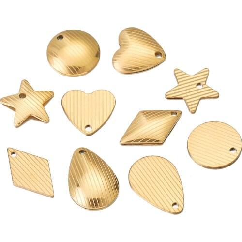 20pcs Hammered Disc Charms Love drops Gold Plated Stainless Steel Round Blank Coin Tail cardfor DIY Necklace Bracelet Making
