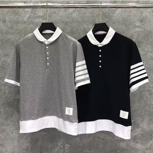 2021 Fashion Brand Turn-down Collar Patchwork Short-sleeved T-shirt Men Women Cotton Couple Summer Clothing