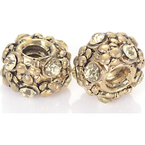 5 Pcs Unique Design Crystal Flower Large Hole Spacer Beads Rhinestone Crystal Charm Beads For Diy Bracelet Jewelry Making
