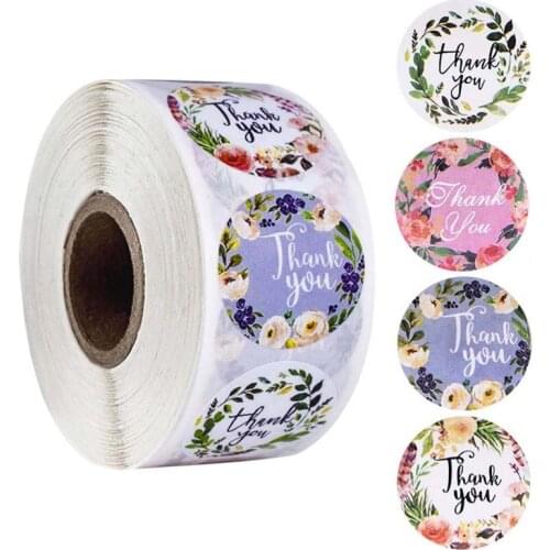 500pcs 4 Designs Floral Thank You Stickers Wedding Party Packaging Seal Labels