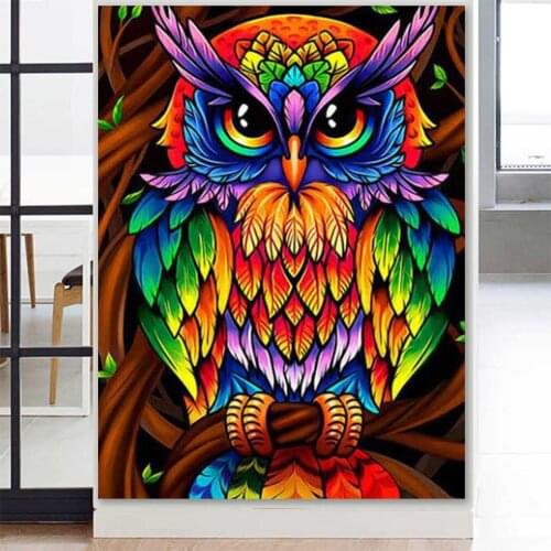 5D DIY Diamond Painting Owl Colorful Animal Cross stitch Full Drill Diamond Embroidery Mosaic Art Picture of Rhinestones Decor