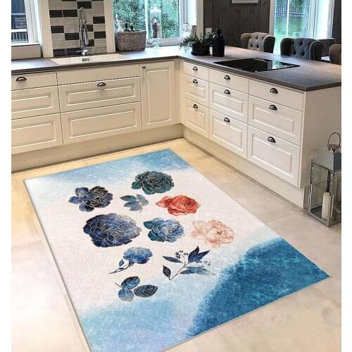 White blue color flower patterned kitchen rug modern carpet rug personalized gift free shipping kitchen utensils white runner
