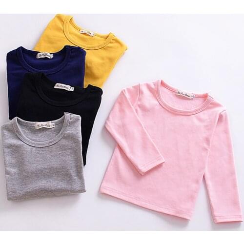 Kids Girl T-shirts Cute Spring Cotton Candy Color T Shirt Long Sleeved Baby Girls Tops Autumn Children Tees Toddler Kid Clothes
