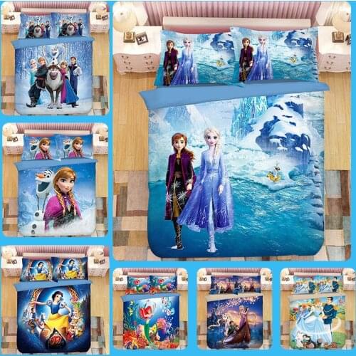Disneys Frozen Princess Anna Elsa Printed Bedding Set Childrens Blue Soft Duvet Quilt Cover Pillowcase Bedroom Decoration