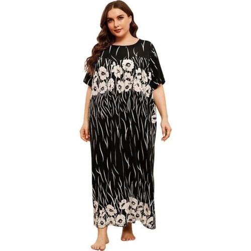 Muslim Women Printed Long Dress Abaya O-neck Arab Kaftan Middle East Dubai Loose Summer Short Sleeve Abayas Casual Loose Fashion