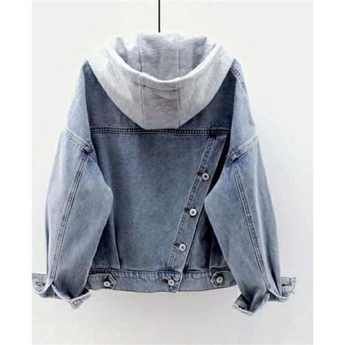 Denim jJacket Female Student Korean Loose Short Jacket Long Sleeved Hooded Jacket Multi-Pocket Versatile Top Women Autumn Winter