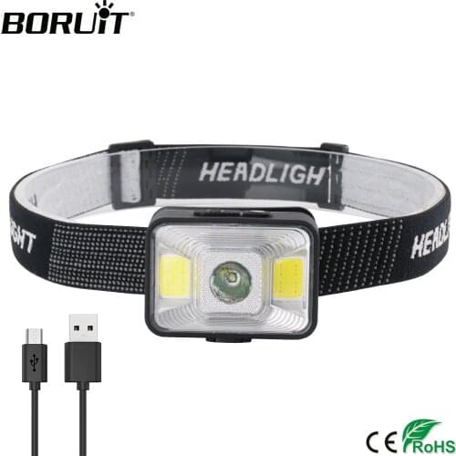 BORUiT YD-21 XPE COB LED Mini Headlamp 180LM 5-Mode Waterproof Headlight USB Rechargeable 1200mAh Head Torch for Hunting Camping