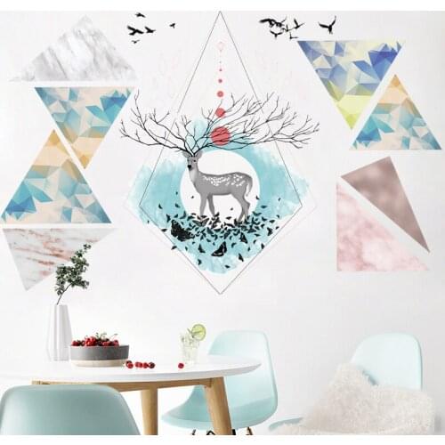 Geometry Deer Nordic Style Wall Sticker Animal Adhesive Poster Abstract Picture Living Room Bedroom Wall Decals Art Mural