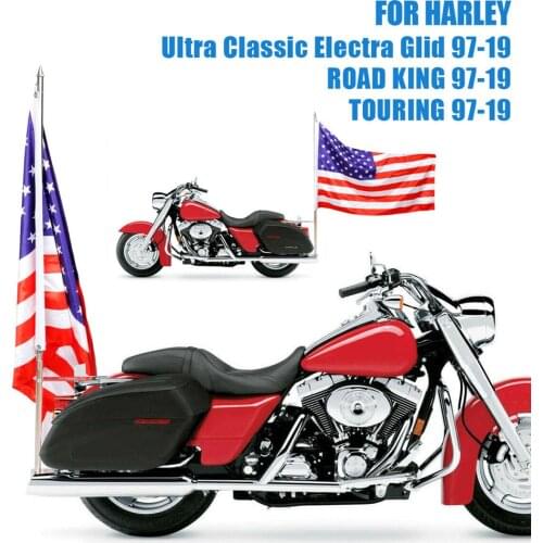 Chrome Motorcycle Rear Mount Flag Pole Huge American Flag for Harley Ultra Classic Electra Glid Road King Touring 1997-2019