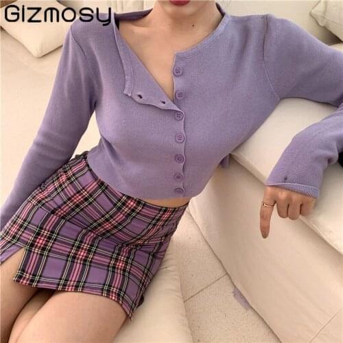Gizmosy Korean Style O-neck Short Knitted Sweaters Women Thin Cardigan Fashion Sleeve Sun Protection Crop Top Ropa Mujer