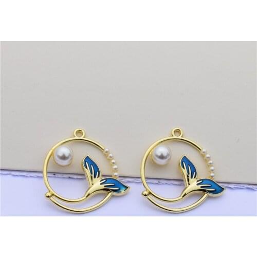 10 29*30MM Round Circle Tag Mermaid Charms Dolphin/ Whale Tail Pendants Connectors, Beach Jewelry Findings Accessories -KL39FJ-3