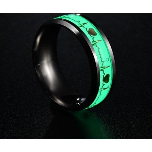 Fashion Stainless Steel Luminous Finger Ring For Women Men Glowing In Dark Heart Couple Wedding Bands Jewelry Gift Accessories