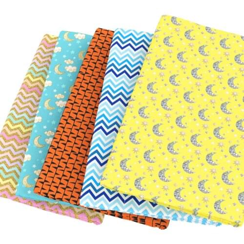 Moon Cloud Chevron Wave Polyester Cotton Fabric Sewing Quilting Needlework Material DIY Tissue Kids Home Textile Cloth,1Yc13660