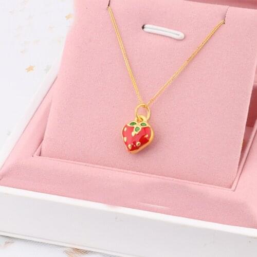 Really 999 24K Yellow Gold Necklace Pendant Sweet Strawberry Pendant
