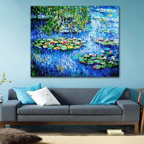 DIY colorings pictures by numbers with colors Water lily Monet in the pond picture drawing painting by numbers framed Home